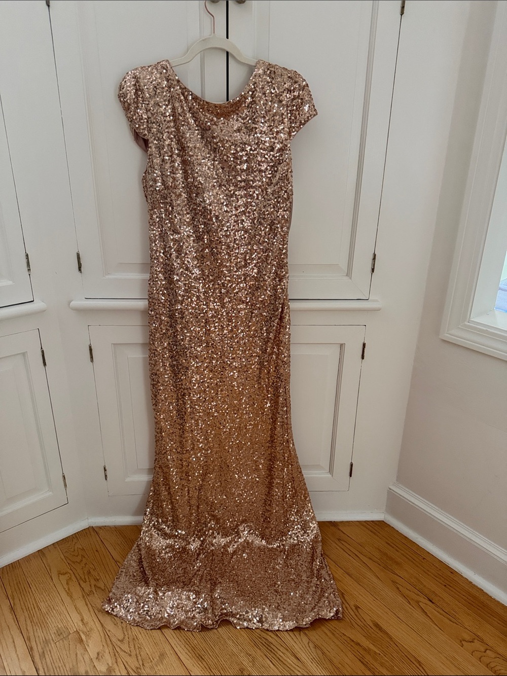 Badgley Mischka Rose Gold Sequin Maxi Dress
